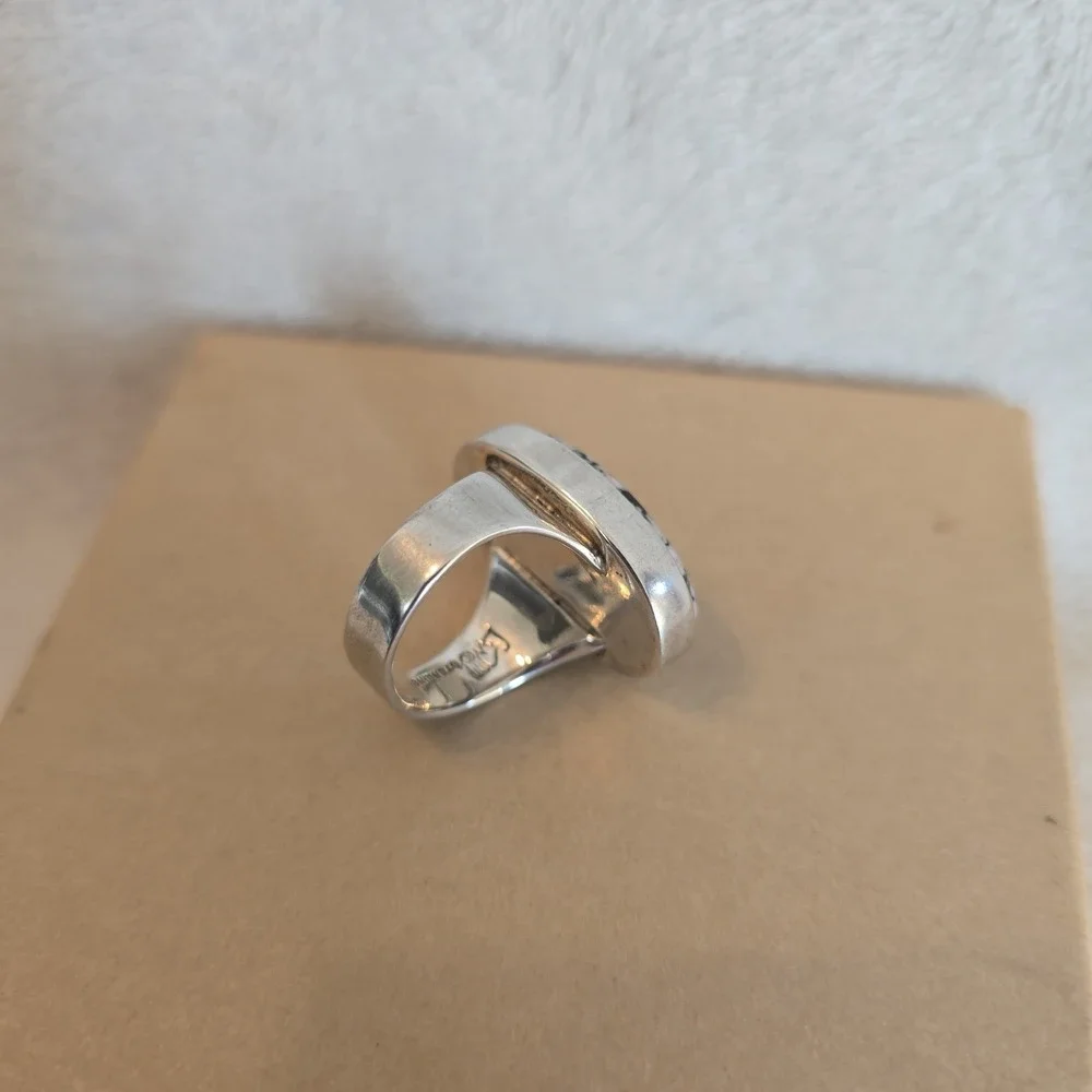 Oval Pink And Black Speckled Ring Sterling Silver Earthy Boho-chic
